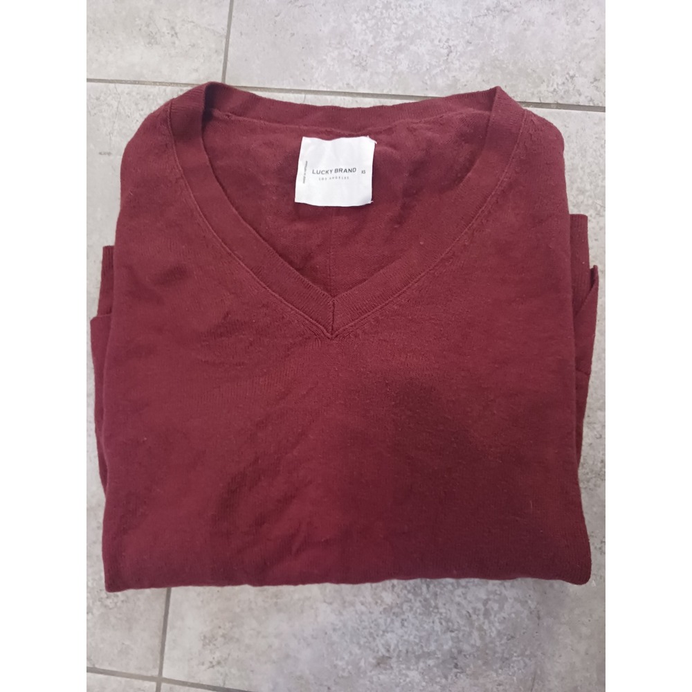 XS Lucky Brand Womens Burgundy V-Neck High-Low Hem Knit Sweater